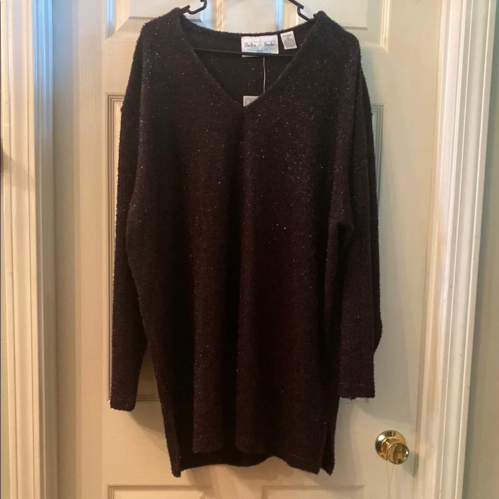 VINTAGE Delta Burke Black Glittery Sparkly Knit Top NWT - Picture 3 of 11